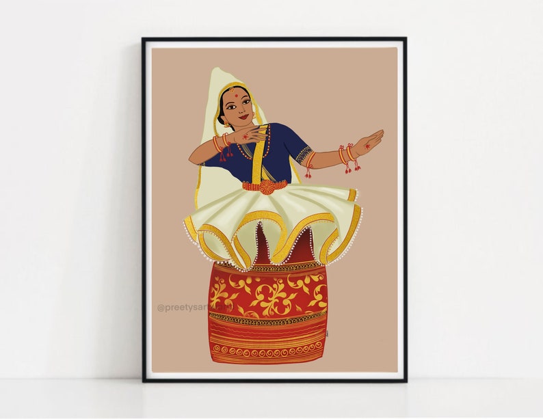 Indian Classical Manipuri Dancer Art Print I Indian Classical Gift I Dancer Art Illustration I Indian Female Dancers Colorful Traditional image 2