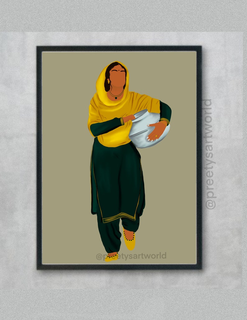 Punjabi Sikh Women Carrying Matka Water Pot Art Print I Indian Ethnic Home Décor I Village Life I Traditional Indian Printable Wall Art image 5