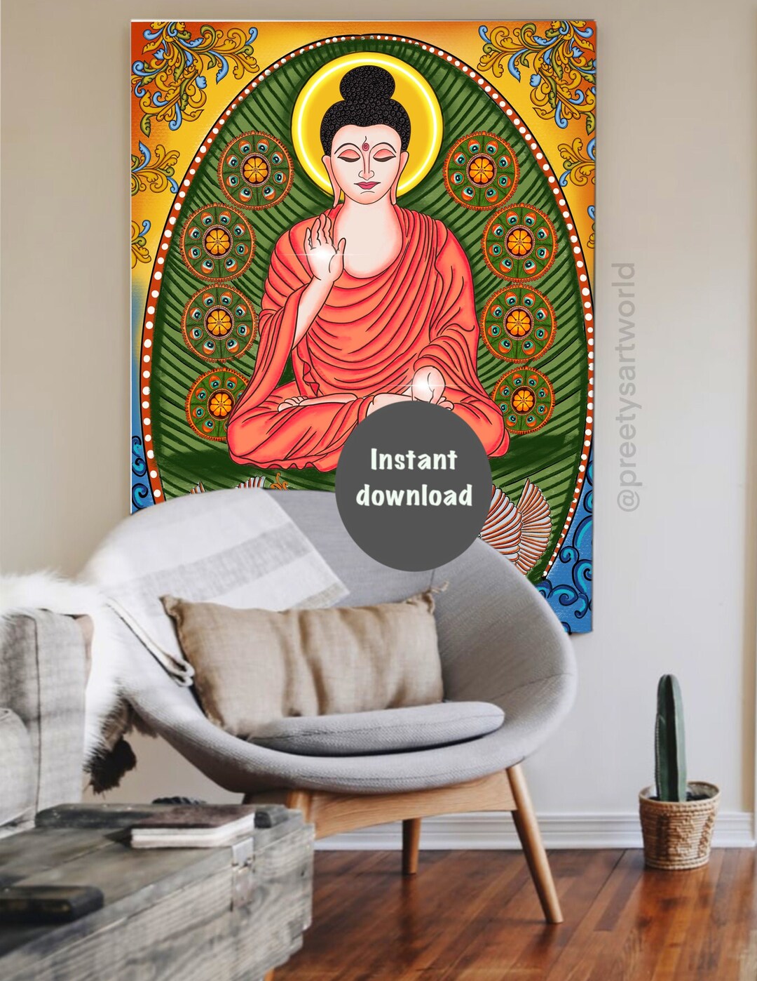 Kerala Mural Inspired Buddha Painting I Yoga Art I Meditation Zen Decor ...