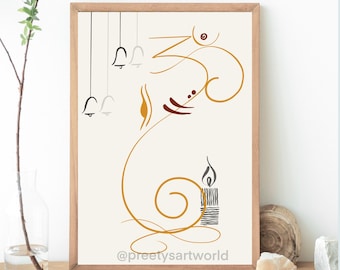 Abstract Modern Ganesha Minimalist Line Drawing Indian Hindu God Home Wall Decor I Boho Art Poster I Simple Ganesha Puja Room Decor