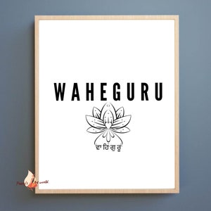 Waheguru Lotus Simple Black Wall Art Printable Poster I Punjabi Home Décor I Sikhi Home Decor I Punjabi Religious Gift I Minimalistic Decor