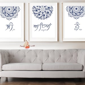 Jee  Aayan Nu Set Of 3 Blue Mandala Printable Art Poster I  Welcome in Punjabi I Punjabi Home Décor I  Sikhi Bedroom Wall Art I Punjabi Gift