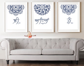 Jee  Aayan Nu Set Of 3 Blue Mandala Printable Art Poster I  Welcome in Punjabi I Punjabi Home Décor I  Sikhi Bedroom Wall Art I Punjabi Gift