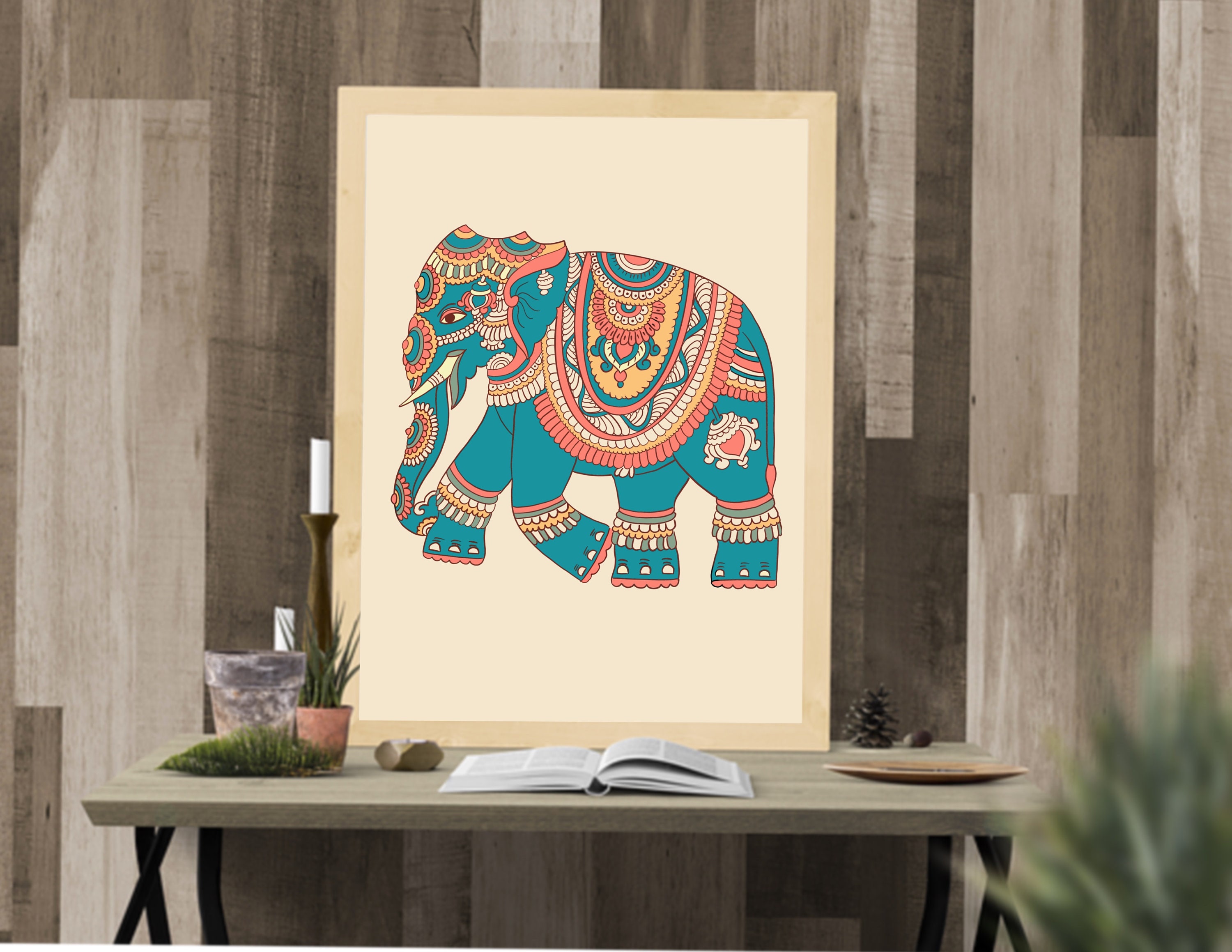 Mughal Royal Indian Elephant Folk Art , Vintage Animal Wall Ethnic Art ...