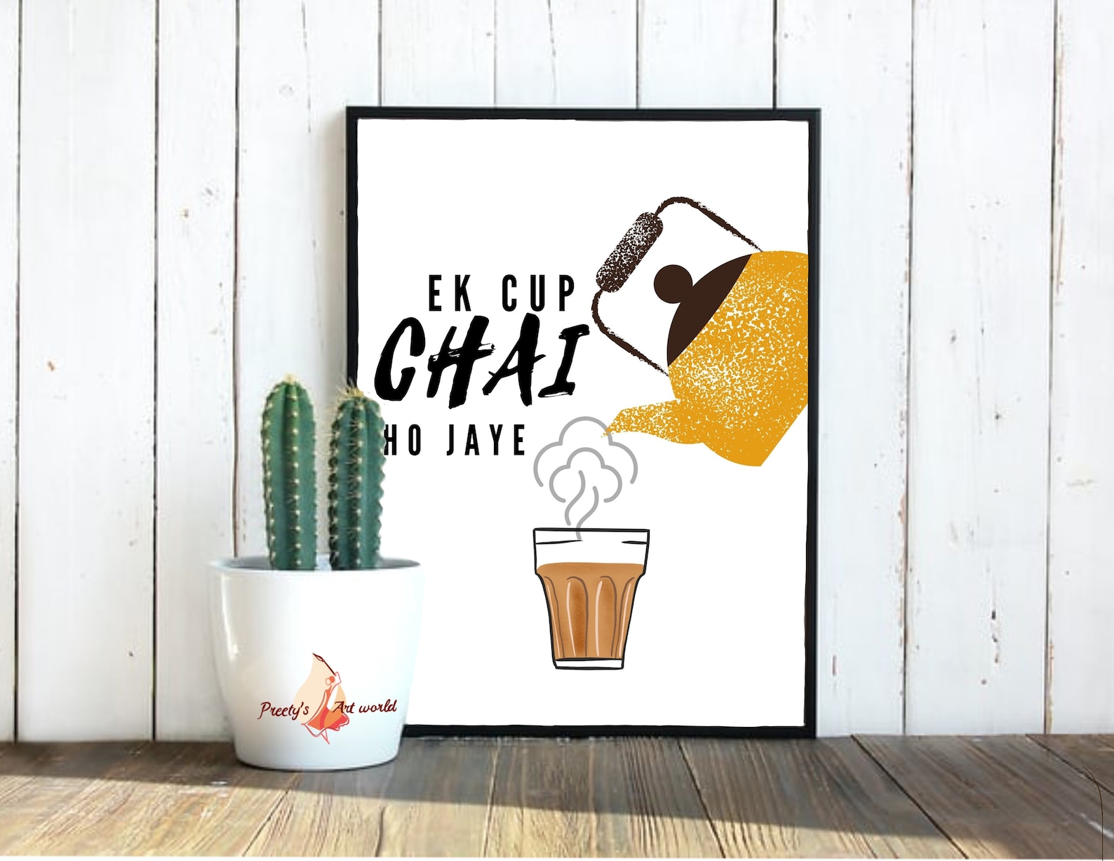 Ek Cup Chai Ho Jai Indian Art Illustration I Kitchen Home Wall Etsy