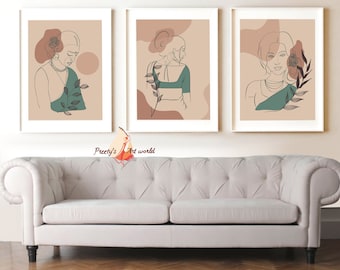 Set Of 3 Indian Women Abstract Line Art I Minimalist Wall Art I Abstract Modern Art I Wall Home Décor I Modern Décor Printable I Indian Art