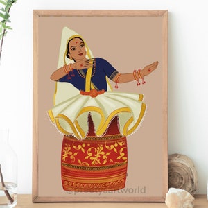 Indian Classical Manipuri Dancer Art Print I Indian Classical Gift I Dancer Art Illustration I Indian Female Dancers Colorful Traditional image 1