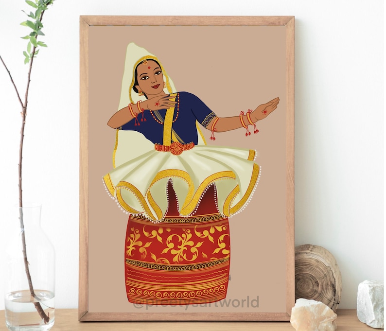 Indian Classical Manipuri Dancer Art Print I Indian Classical Gift I Dancer Art Illustration I Indian Female Dancers Colorful Traditional image 1