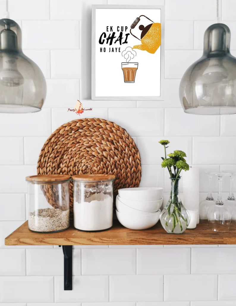 Ek Cup Chai Ho Jai Indian Art Illustration I Kitchen Home Wall Etsy