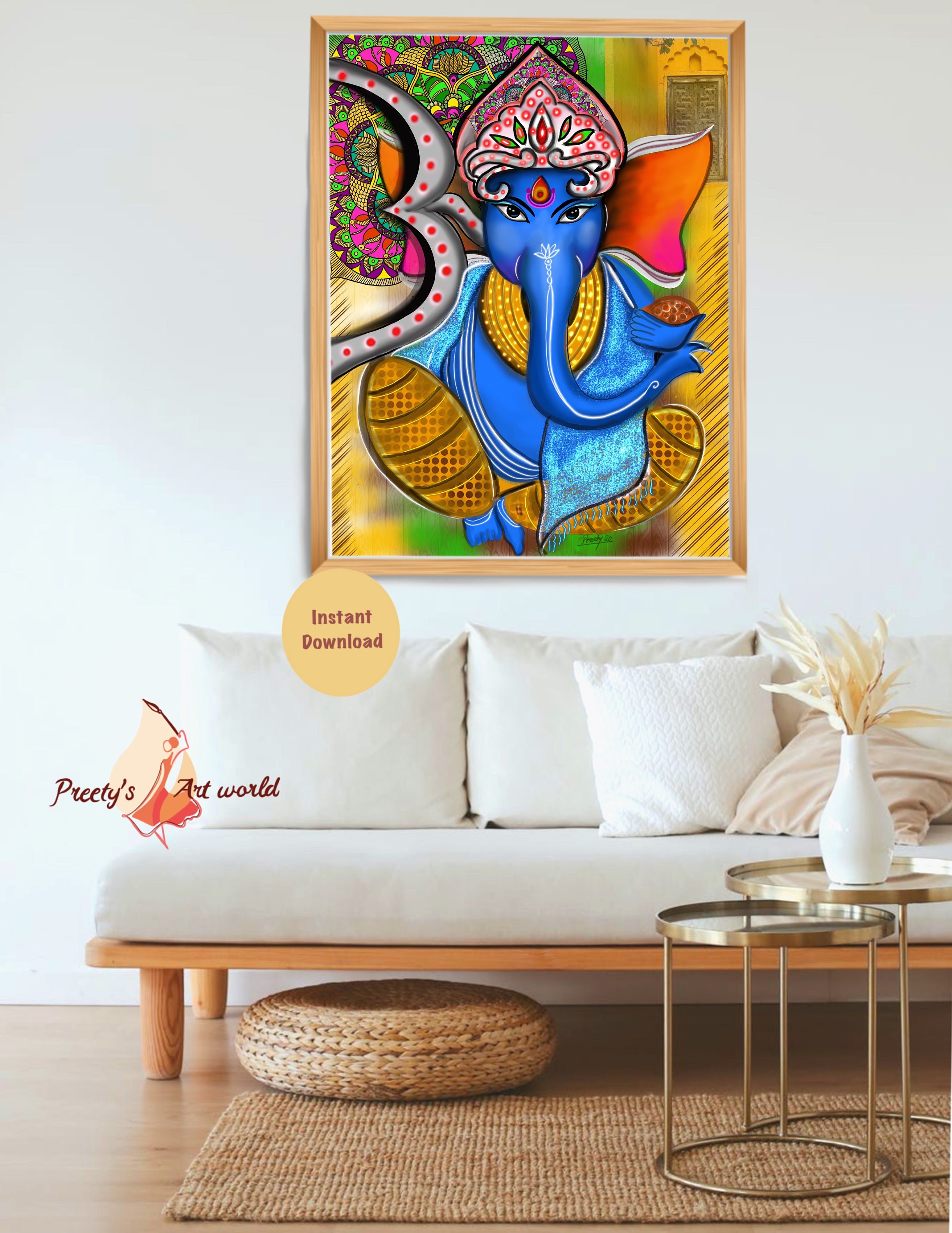 Stampa artistica da parete Lord Ganesha - Dipinto decorativo per