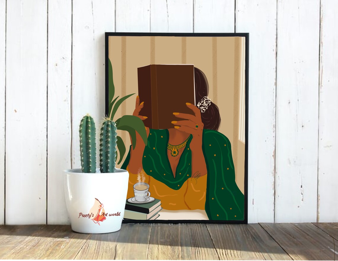 Indian Women in Yellow Suit & Green Chunni Hidden Face Reading Etsy