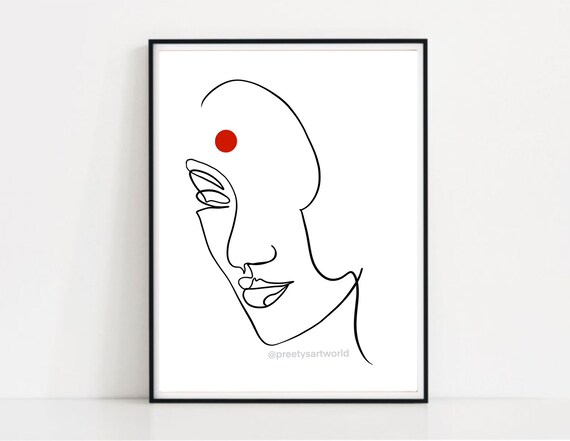 Continuous Line Indian Women Face With Red Bindi Abstract Modern Art I  Oneline Drawing I Minimalist Decor I Poster With Linear Abstract Face -  Etsy Denmark