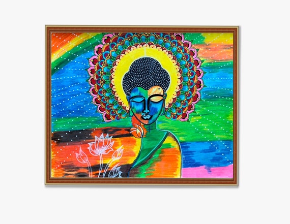 虹色の仏陀曼荼羅アート絵画/描画 I ヨガ禅装飾 I I 仏教