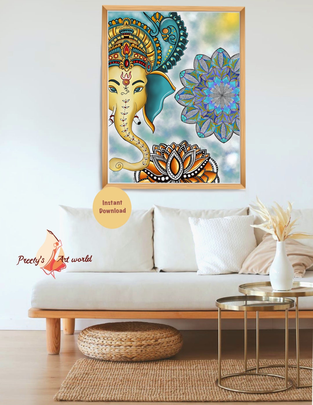 Aesthetic Ganesha Mandala Wall Art I Hindu God Ganesha Etsy
