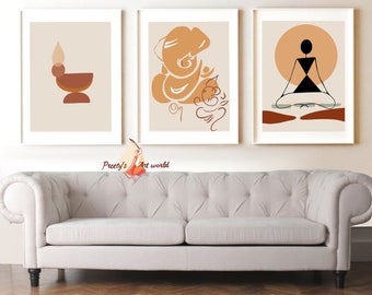 Set Of 3 Art Prints I Hindu elephant god art print I Ganesha wall decor I Aesthetic room decor I Indian elephant art I Minimalist Wall Art