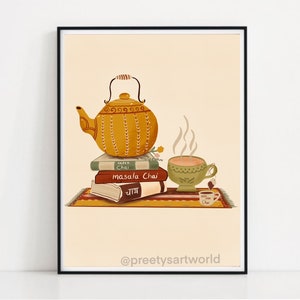 Indian Chai Art Illustration I Kitchen Indian Wall Art Poster I Chai Art Print I Chai Lover Gift I Chai Addict I Gift For her I Kettle Books