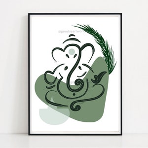 Abstract Modern Ganesha Minimalist Line Drawing Indian Hindu God Home Wall Decor I Boho Art I Simple Ganesha Puja Room Decor I Indian Art