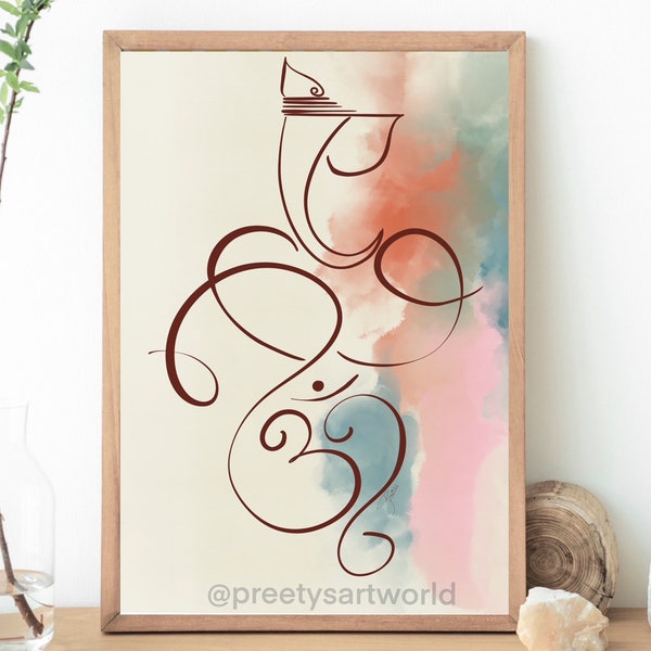 Abstract Modern Ganesha Minimalist Line Drawing Indian Hindu God Home Wall Decor I Boho Art Poster I Simple Ganesha Puja Room Decor