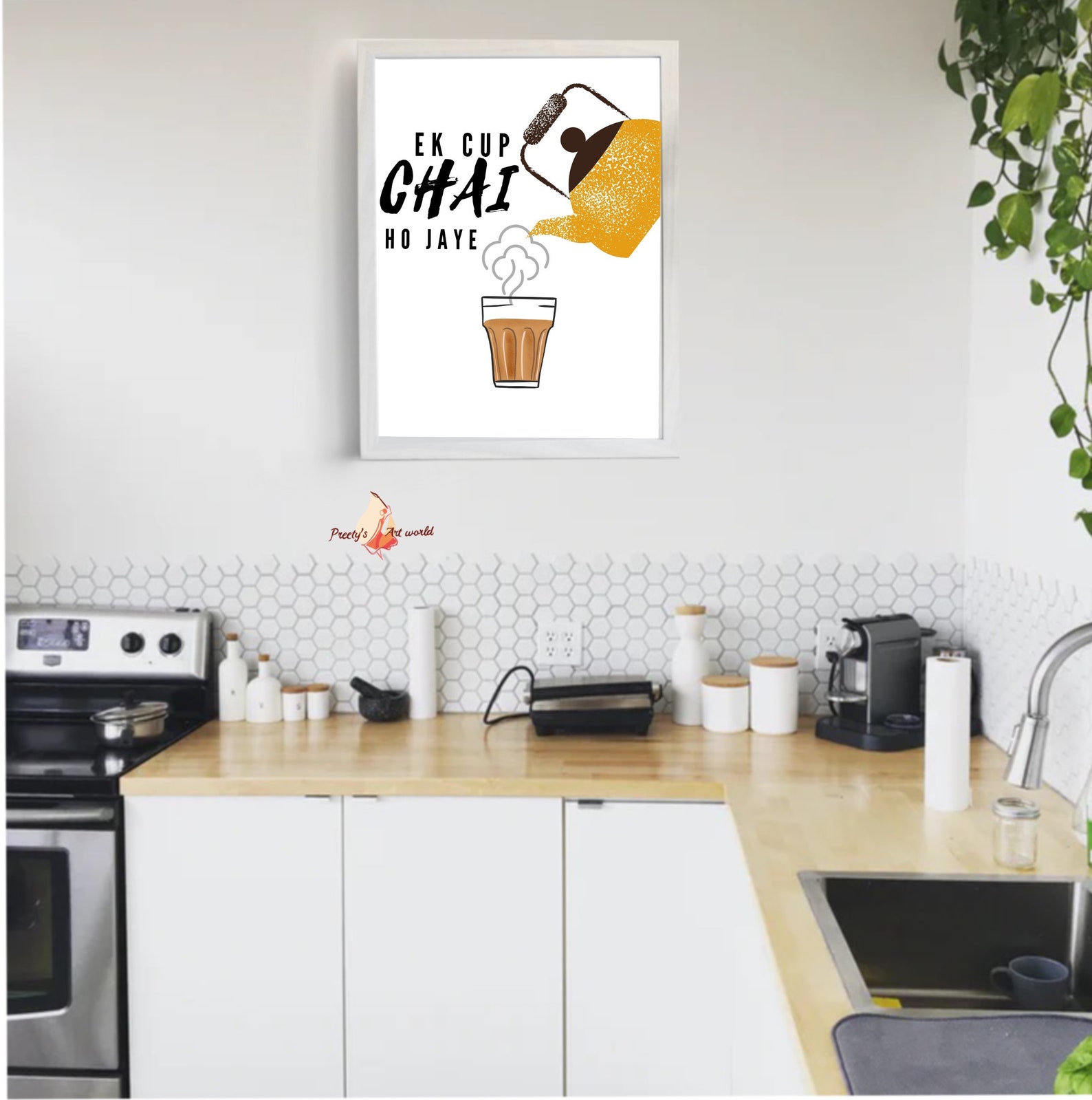 Ek Cup Chai Ho Jai Indian Art Illustration I Kitchen Home Wall Etsy