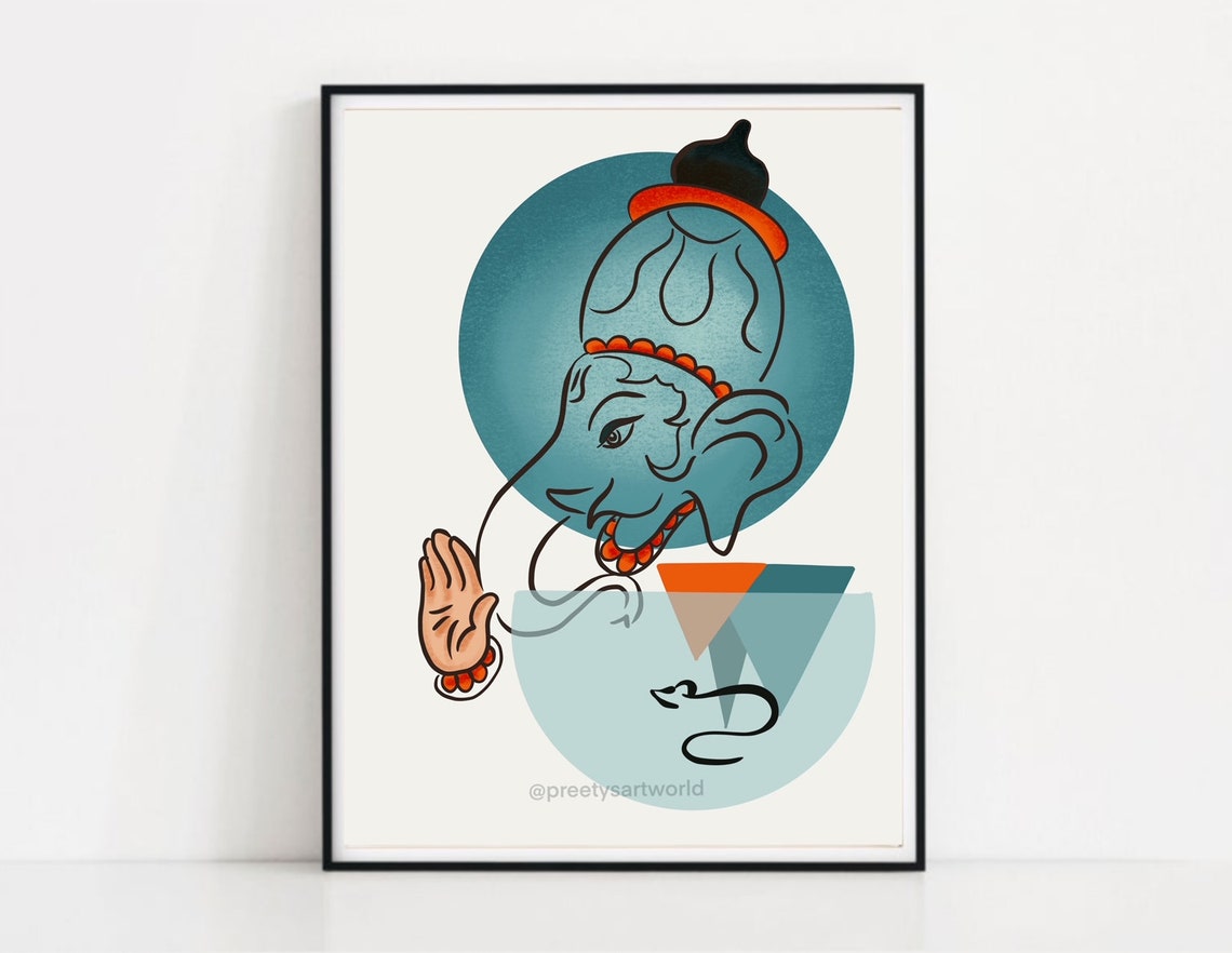 Set of 3 Ganesha Buddha Lotus Burnt Orange Teal Wall Art I Etsy