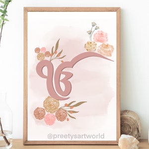 Ek Onkar in Punjabi Flowers Pink Printable Poster I Punjabi Home Décor I  Sikhi Wall Art I Punjabi Gift  I Sikh Religious symbol  I Sikhism