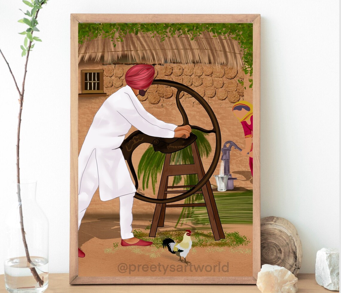 Punjabi Farmer Preparing Cattle Feed by Cutting Pathe/chara Etsy