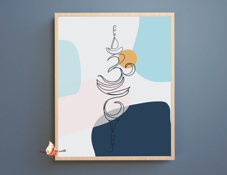 Set Of 3 Ganesha OM Buddha Lotus Wall Art I Blue Aesthetic Room Decor I Minimalist Wall Art I Spiritual Yoga Peaceful Meditation Art image 4