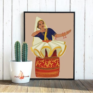 Indian Classical Manipuri Dancer Art Print I Indian Classical Gift I Dancer Art Illustration I Indian Female Dancers Colorful Traditional image 5