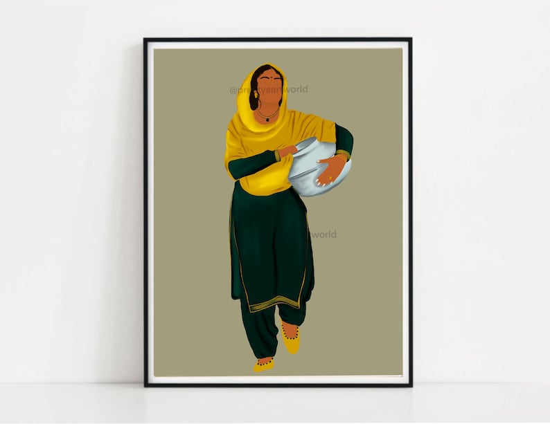 Punjabi Sikh Women Carrying Matka Water Pot Art Print I Indian Ethnic Home Décor I Village Life I Traditional Indian Printable Wall Art image 4