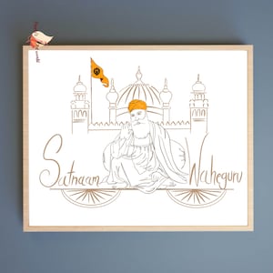 Handdrawn Guru Nanak ji One Line Minimalist Art Poster Print I Sikh God Wall ArtI Sikh Religious Home Wall Décor I Sikhism I Modern Sikh Art
