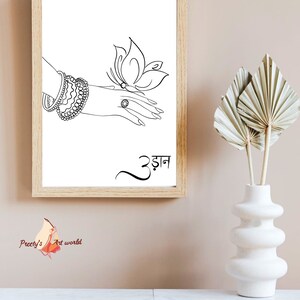 May include: A black and white line drawing of a hand with a butterfly on the finger and a bracelet on the wrist. The word "उड़ान" is written in black below the hand.