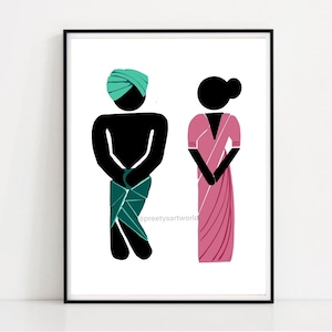 Indian Unisex Restroom Poster Sign I Bathroom Wall Decor I I Housewarming Decor I Funny Bathroom Sign I Office Restroom Wall Art Silhouette