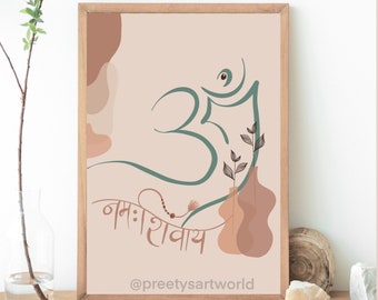 HandWritten Om Namah Shivaya Boho Art I Sacred Symbols Art Poster I Lord Shiva Mantra I Printable Sanskrit Yoga Mantra I Meditation Mantra