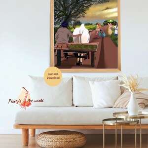 Punjabi Men & Women Working In Fields I Punjabi Village Art I Village Life I Traditional Indian Printable Wall Art I Punjabi wall decor image 4