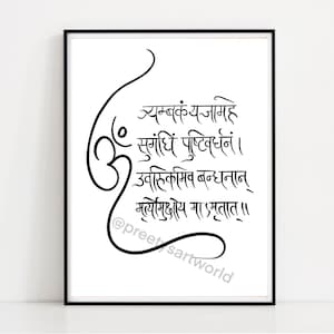 Handwritten Mrityunjaya mantra In Hindi Calligraphy Religious Wall Decor I Spiritual Art Print Meditation Room Decor  Sanskrit Art Printable