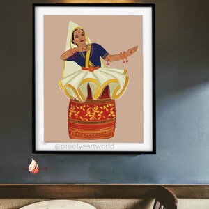 Indian Classical Manipuri Dancer Art Print I Indian Classical Gift I Dancer Art Illustration I Indian Female Dancers Colorful Traditional image 6