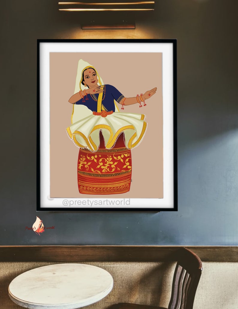 Indian Classical Manipuri Dancer Art Print I Indian Classical Gift I Dancer Art Illustration I Indian Female Dancers Colorful Traditional image 6