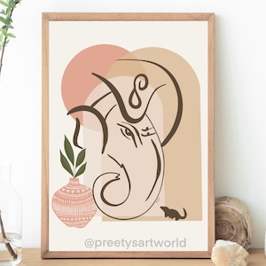 Abstract Modern Ganesha Minimalist Line Drawing Indian Hindu God Home Wall Decor I Boho Art I Simple Ganesha Puja Room Decor I Indian Art