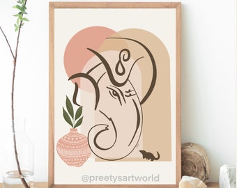 Abstract Modern Ganesha Minimalist Line Drawing Indian Hindu God Home Wall Decor I Boho Art I Simple Ganesha Puja Room Decor I Indian Art