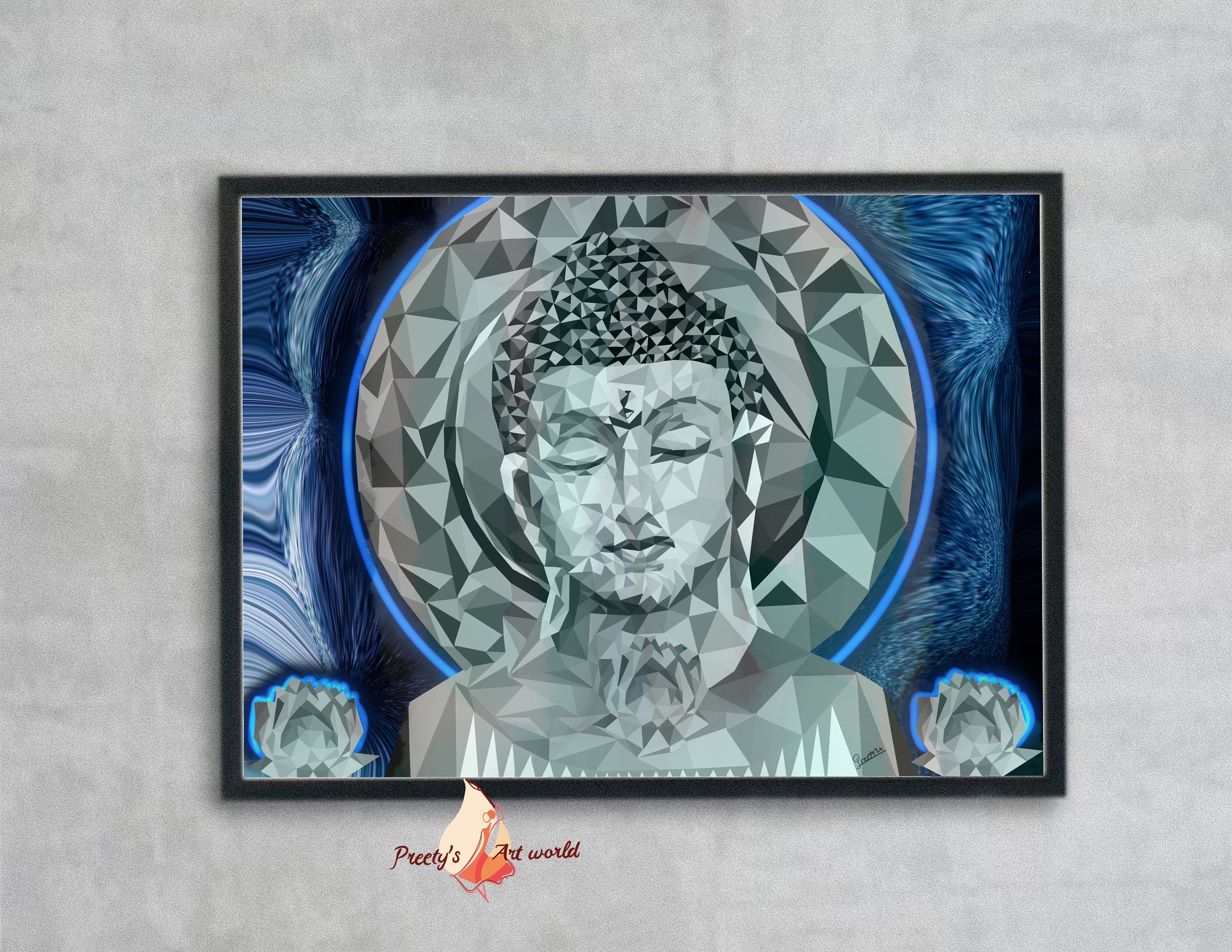 Blue Abstract Buddha Wall Art Painting I I Yoga Meditation Zen Decor I ...