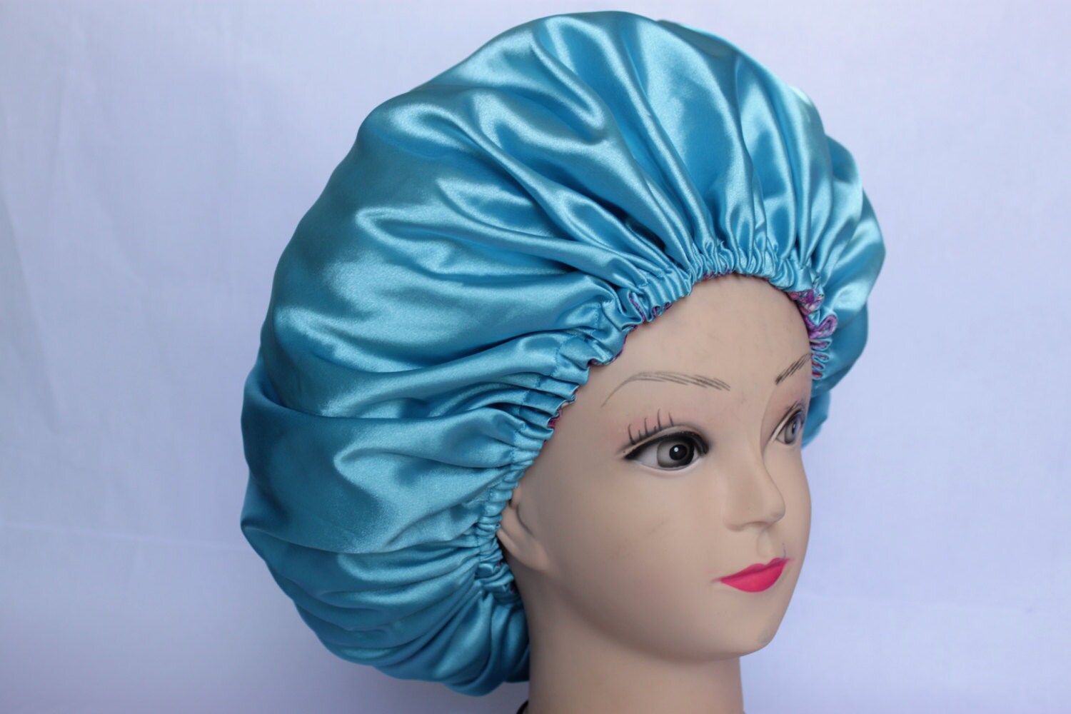 Purple and Blue Reversible Satin Bonnet Large