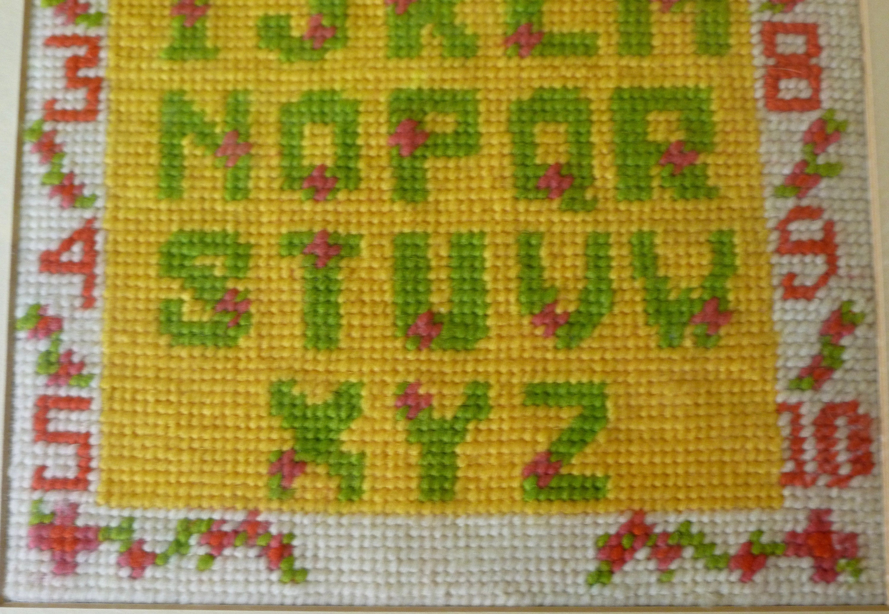 Vintage Needlepoint Mid Century Framed Art Green Alphabet Etsy