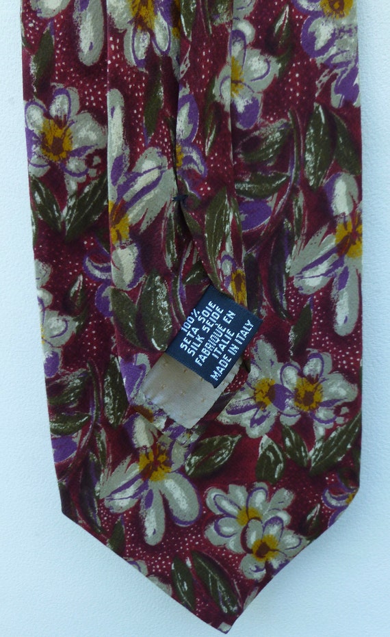 Vintage Burgundy Floral Silk Men's Necktie, Ungar… - image 4