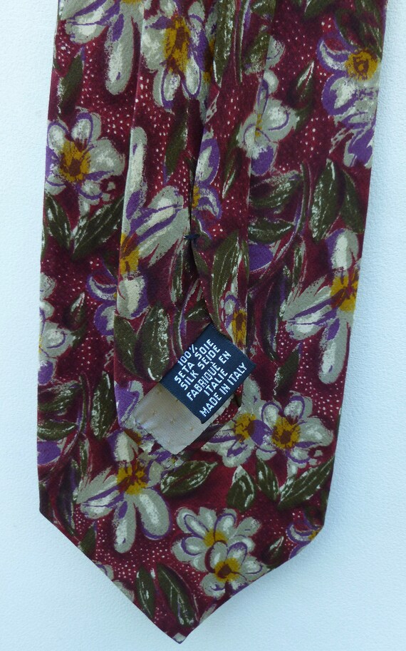 Vintage Burgundy Floral Silk Men's Necktie, Ungar… - image 8