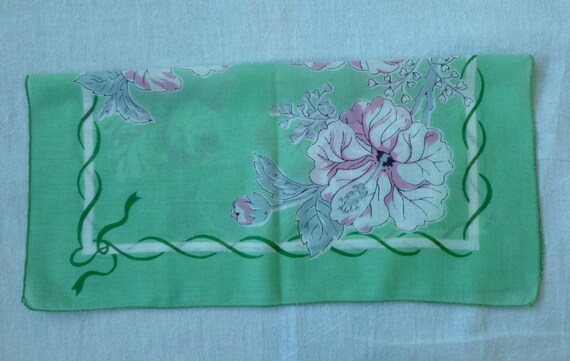 Vintage Green Cotton Handkerchief, Pink, White & … - image 5