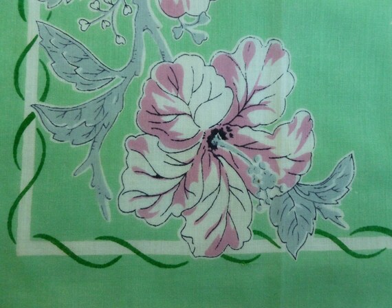 Vintage Green Cotton Handkerchief, Pink, White & … - image 8