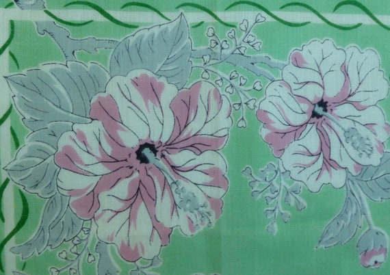 Vintage Green Cotton Handkerchief, Pink, White & … - image 7