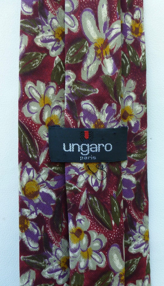 Vintage Burgundy Floral Silk Men's Necktie, Ungar… - image 7