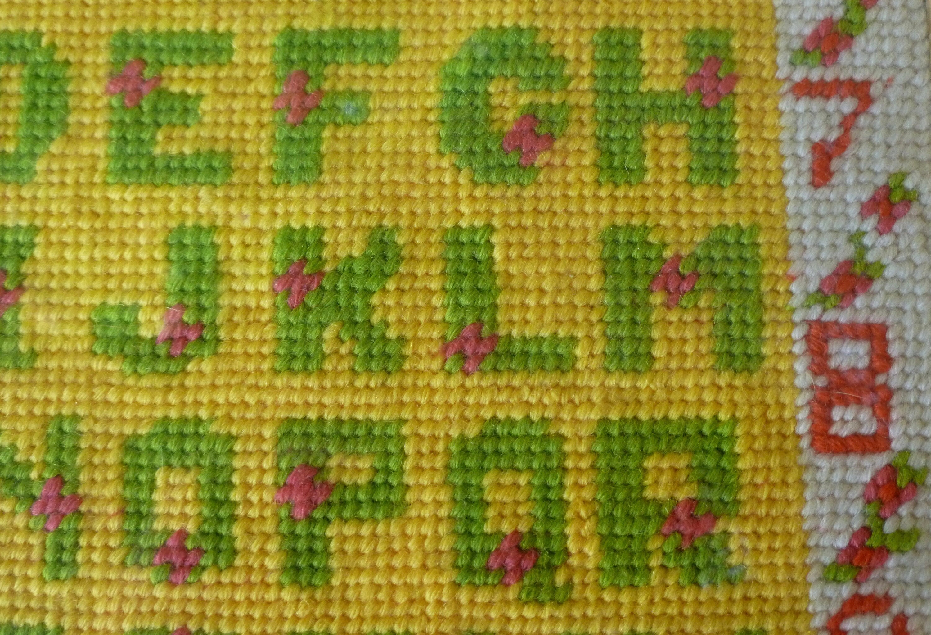 Vintage Needlepoint Mid Century Framed Art Green Alphabet Etsy