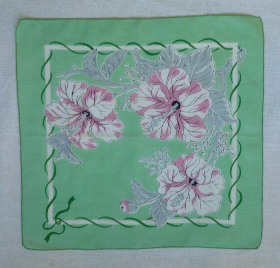 Vintage Green Cotton Handkerchief, Pink, White & … - image 9